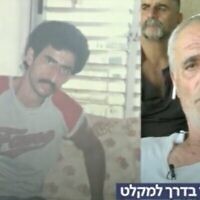 Une photo de Shlomo Atias (à gauche) est affichée à l’écran tandis que son frère, Yuval Atias, est interviewé par le radiodiffuseur public Kan, le 11 août 2022. (Capture d’écran : Twitter)