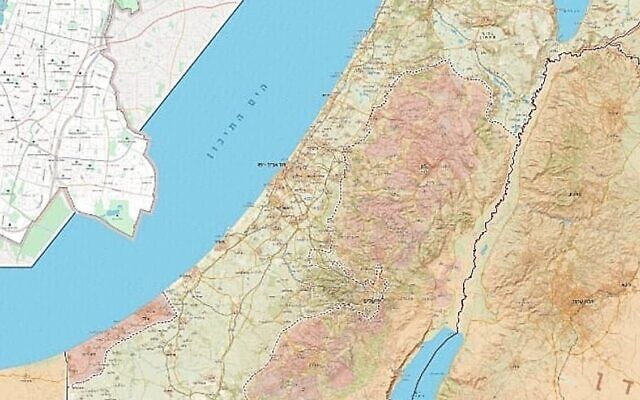 Une partie de la carte mise au point par la municipalité de Tel Aviv-Jaffa montrant la Ligne verte entre Israël et la Cisjordanie. (Crédit : Municipalité de Tel Aviv -Jaffa)