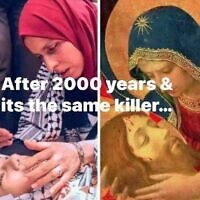 Une image partagée par l'ancien directeur d'Al Jazeera déclarant que "le même tueur" est responsable de la mort de Jésus et des Palestiniens. (Crédit : Capture d'écran)