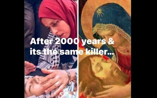Une image partagée par l'ancien directeur d'Al Jazeera déclarant que "le même tueur" est responsable de la mort de Jésus et des Palestiniens. (Crédit : Capture d'écran)