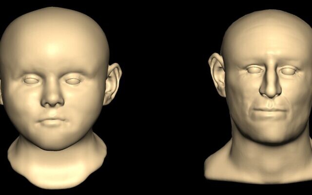 Les visages reconstitués d'un homme et d'un enfant découverts dans le puits de Norwich, au Royaume-Uni, qui dateraient de 1190 de notre ère. (Crédit : Professeure Caroline Wilkinson/Natural History Museum)