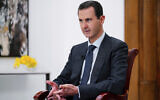 Le dictateur syrien Bashar el-Assad, à Damas, en Syrie, en 2019. (Crédit : SANA via AP)