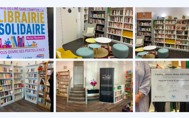 La librairie « Michel-Rochwerg » du Fonds social juif unifié Nice Côte d’Azur, à Nice. (Crédit : fsju.org)
