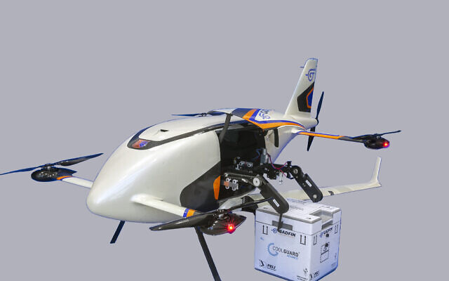 Le drone Spirit One de Gadfin pour livrer des fournitures médicales aux hôpitaux israéliens du pays. (Crédit : Gadfin)