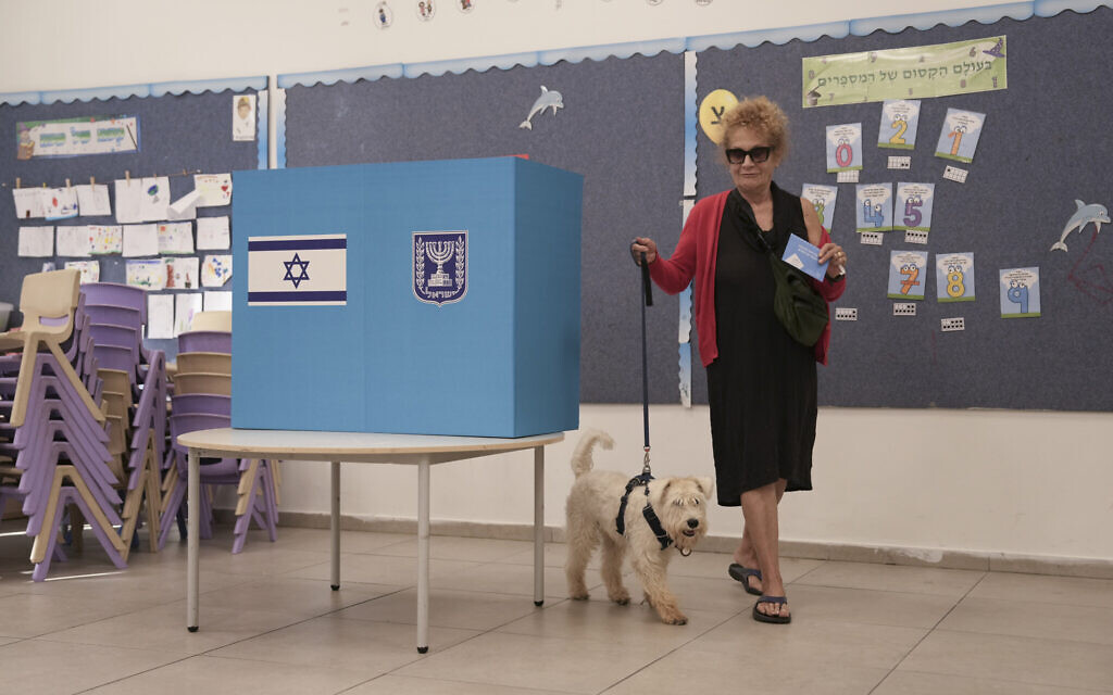 Une Israélienne vote à Tel Aviv, le 1er novembre 2022. (Crédit : AP Photo/Oded Balilty)