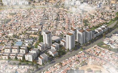 Modélisation artistique du réaménagement du centre-ville d'Ashkelon, octobre 2022. (Crédit : municipalité d'Ashkelon)