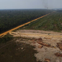 Une zone de forêt en feu près d'une zone d'exploitation forestière dans la région de l'autoroute Transamazonica, dans la municipalité de Humaita, dans l'état d'Amazonas, Brésil, le 17 septembre 2022. (Crédit : AP Photo/Edmar Barros, file)