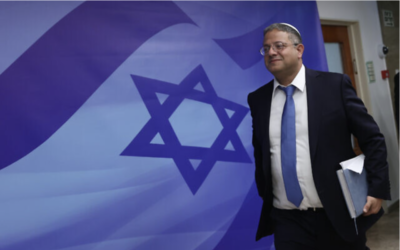 Le ministre de la Sécurité nationale, Itamar Ben Gvir, arrivant pour une réunion au bureau du Premier ministre, à Jérusalem, le 29 décembre 2022. (Crédit : Ohad Zwigenberg/Pool)