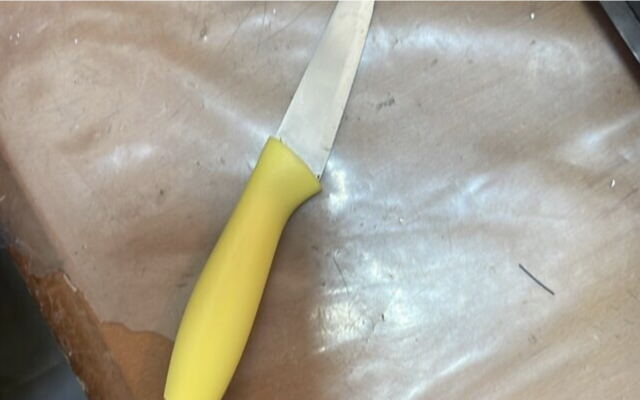 Un couteau trouvé sur une Palestinienne dans la ville de Hébron, en Cisjordanie, le 3 janvier 2023. (Crédit : Police israélienne)