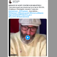 Un tweet dénonçant les propos et menaces du militant antisémite et "gilet jaune" Christophe Chalençon. (Crédit : Twitter)