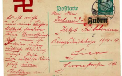 L’une des cartes postales antisémites reçues par la famille Feibelmann en 1934. (Crédit : collection Feibelmann)
