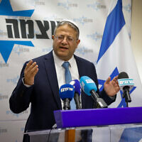 Le ministre de la Sécurité nationale Itamar Ben Gvir dirige une réunion de sa faction Otzma Yehudit à la Knesset à Jérusalem, le 30 janvier 2023. (Crédit : Olivier Fitoussi/Flash90)