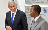 Le Premier ministre Benjamin Netanyahu et le président du Tchad Idriss Déby à l'ouverture de l'ambassade du Tchad à Tel Aviv, le 2 février 2023. (Crédit : Twitter)