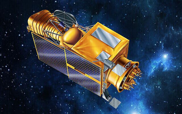 Vue d’artiste du satellite astronomique ultraviolet ULTRASAT. (Crédit : Institut Weizmann des sciences)