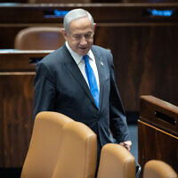 Le Premier ministre Benjamin Netanyahu à la Knesset de Jérusalem, le 6 février 2023. (Crédit : Yonatan Sindel/Flash90)