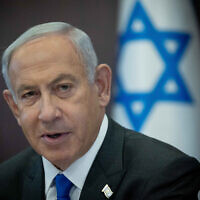 Le Premier ministre Benjamin Netanyahu dirige une conférence du gouvernement au bureau du Premier ministre de Jérusalem, le 29 janvier 2023. (Crédit : Yonatan Sindel/Flash90)