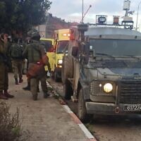 La scène où un suspect palestinien a été abattu par les soldats israéliens près de Naplouse, en Cisjordanie, le 3 février 2023. (Autorisation : Used in accordance with Clause 27a of the Copyright Law)