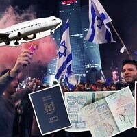 Certains Israéliens tentent de quitter le pays en raison des bouleversements politiques, selon des témoignages d'Israéliens et d'organisations qui les aident à émigrer. (Crédit: Collage de Grace Yagel/JTA)