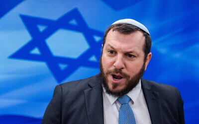 Le ministre du Patrimoine Amichaï Eliyahu, au Bureau du Premier ministre, à Jérusalem, le 8 janvier 2023. (Crédit : Olivier Fitoussi/Flash90)