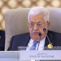 Le dirigeant palestinien Mahmoud Abbas participant au sommet de la Ligue arabe à Jeddah, en Arabie saoudite, le 19 mai 2023. (Crédit : Saudi Press Agency via AP)
