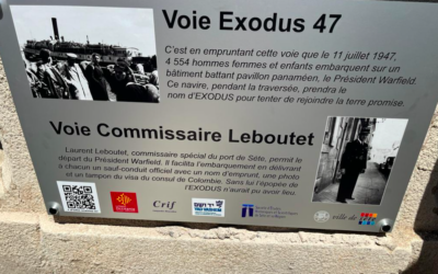 Inauguration de voies navigables du port de Sète en hommage aux passagers de l'Exodus et au commissaire Laurent Leboutet, Juste parmi les nations. (Crédit : Yonathan Arfi / Twitter)