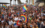 La 25e marche annuelle des fiertés de Tel Aviv, le 8 juin 2023. (Crédit : Miriam Alster/Flash90)