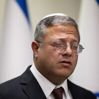 Le ministre de la Sécurité nationale, Itamar Ben Gvir, s'exprimant lors d'une conférence de presse, à la Knesset, le 5 juillet 2023. (Yonatan Sindel/Flash90)