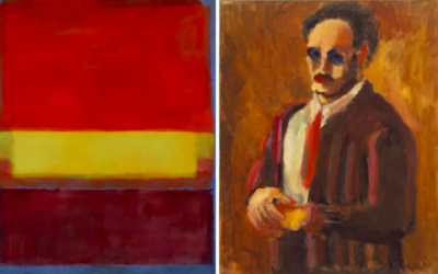 À gauche : Mark Rothko, n°9/n°5/N°18, 1952. À droite : Mark Rothko, Autoportrait, 1936.
(Crédit : Kate Rothko Prizel & Christopher Rothko - Adagp, Paris, 1998)