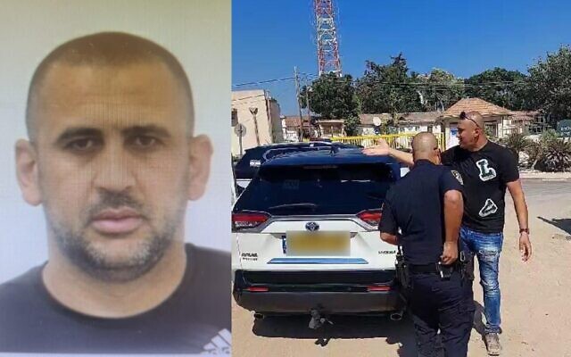 La police arrêtant Rami Ismaïl, à gauche,  soupçonné de tentatives d'extorsion, près de Kiryat Shmona, le 11 août 2023. (Crédit  : Police israélienne)