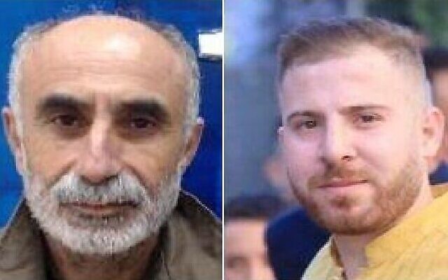 Khaled Abu Alhaija, à gauche, et Aalam Qaabi, détenus par Israël pour suspicion d'activité terroriste. (Crédit : Shin Bet)
