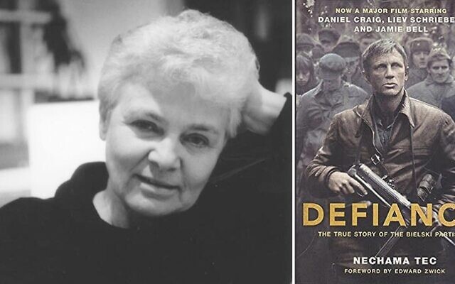 Nehama Tec, auteure du livre "Defiance : The Bielski Partisans" adapté en 2008 dans un film réalisé par Edward Zwick avec Daniel Craig, à droite. (Crédit : Archives des femmes juives via JTA)