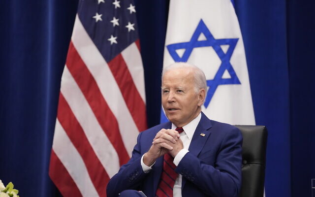 Le président américain Joe Biden rencontrant le Premier ministre israélien Benjamin Netanyahu, à New York, le 20 septembre 2023. (Crédit : Susan Walsh/AP)