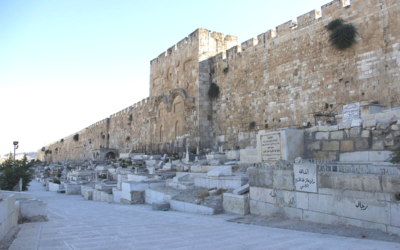 Le cimetière musulman de Bab al-Rahmeh à l'extérieur des murs orientaux de la Vieille Ville de Jérusalem, le 7 juillet 2015 (Crédit : Moataz Egbaria, Wikicommons - utilisé conformément à la clause 27a de la loi sur le droit d'auteur)