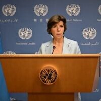 La ministre des Affaires étrangères Catherine Colonna lors d'une conférence de presse aux Nations unies, à New York, le 18 septembre 2022. (Crédit : Ed JONES / AFP)