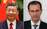 Montage. Le président chinois Xi Jinping (à gauche) participant à une réunion à Pékin le 6 avril 2023 ; le président syrien Bachar al-Assad (à droite) prononçant un discours télévisé après avoir obtenu un quatrième mandat, le 28 mai 2021. (Crédits : Ludovic MARIN/SANA/AFP)