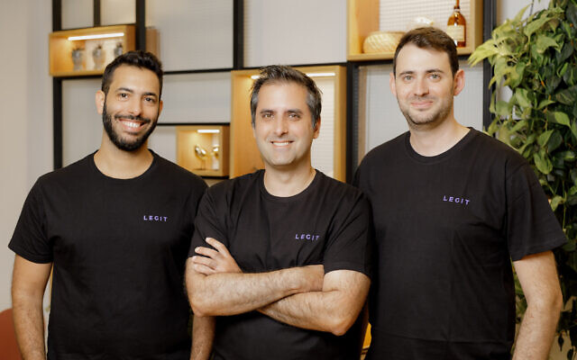 Les fondateurs de la startup Legit Security (de gauche à droite) : Liav Caspi, Roni Fuchs, and Lior Barak. (Crédit : Omer Hacohen)