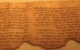 Extrait du rouleau de Pesher Habacuk, exposé au Musée d'Israël, à Jérusalem. (Crédit : Wikipedia Commons)