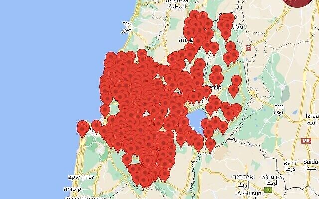 Une carte montrant les zones soupçonnées d'être attaquées par des drones, le 11 octobre 2023. (Crédit : Kumta)