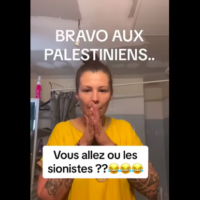 Capture d’écran d’une vidéo de Séverine Misbarre dans laquelle elle se réjouit des attaques du 7 octobre. (Crédit : Facebook)