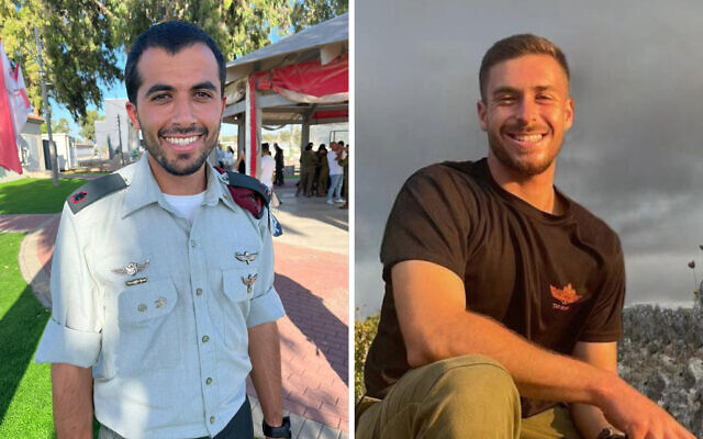 Le major Isachar Natan, 28 ans, de Kiryat Malachi, à gauche, et le sergent-chef Itay Shoham, 21 ans, de Rosh Ha'ayin. Tous deux, membres de la brigade Commando, ont été tués lors de combats dans la bande de Gaza le 12 novembre 2023. (Autorisation)
