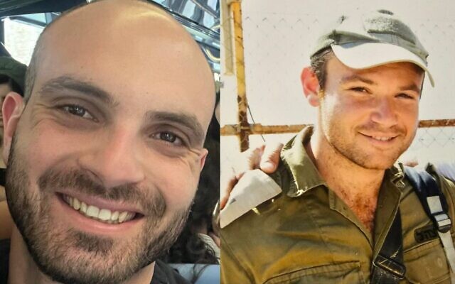 Capitaine Omri Yosef David (G) et le Capitaine Yedidya Asher Lev, qui ont été tués en combattant les terroristes du Hamas dans la bande de Gaza le 14 novembre 2023. (Crédit : Tsahal)