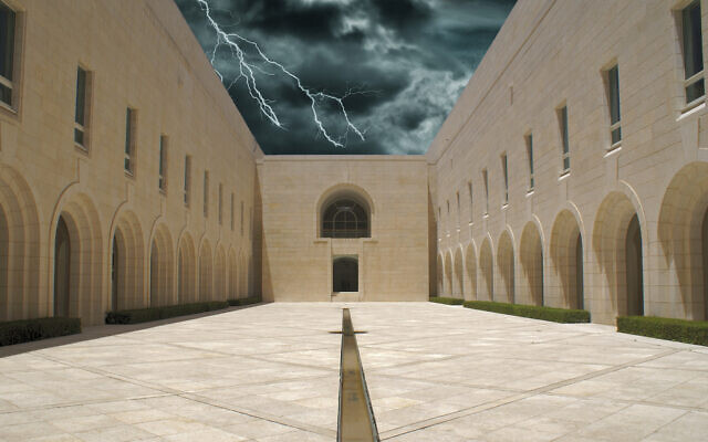 Bâtiment de la Cour suprême, Jérusalem (Crédit : Image originale/iStock, image composite/The Times of Israel)