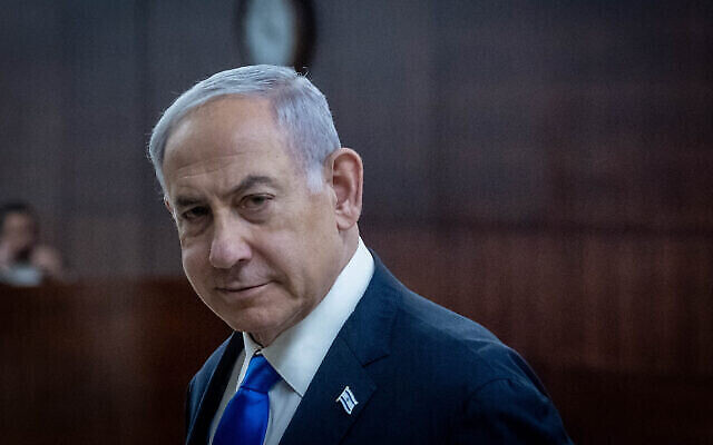 Le Premier ministre Benjamin Netanyahu à la Knesset à Jérusalem le 27 novembre 2023. (Chaim Goldberg/Flash90)