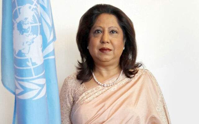 Pramila Patten, représentante spéciale de l’ONU chargée de la question des violences sexuelles commises en période de conflit. (Crédit : Bureau de la représentante spéciale du Secrétaire général sur la violence sexuelle dans les conflits/ONU)