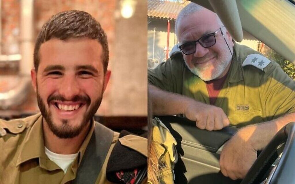 Cette photo composite montre le sergent de première classe (rés.) Yehonatan Malka (à gauche) et le lieutenant-colonel (rés.) Yochai Gur Hershberg, dont l’armée israélienne a annoncé la mort, le 6 décembre 2023. (Crédit : Armée israélienne)