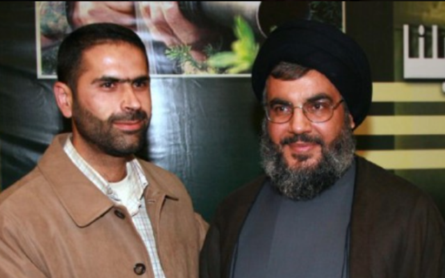 Wissam al-Tawil, à gauche, commandant en chef du Hezbollah, et Hassan Nasrallah, chef du groupe terroriste, sur une photo non datée. (Crédit : Autorisation)