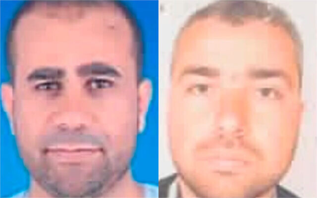 Le commandant du bataillon Nuseirat du Hamas, Ismaïl Siraj, à gauche, et son adjoint, Ahmed Wahaba, tués dans une frappe aérienne de l’armée israélienne à Gaza le 6 janvier 2024. (Crédit : Armée israélienne)