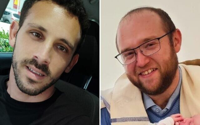 Le sergent chef (réserviste) Zechariah Pesach Haber, 32 ans, à droite, et le sergent-major (réserviste) Yair Katz, 34 ans, ont été tués à Gaza le 16 janvier 2024. (Crédit : Armée israélienne)