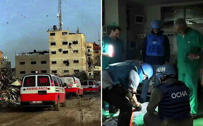 Capture d'écran d'une vidéo d'une mission de l'OMS visant à évacuer des patients de l'hôpital Nasser dans la bande de Gaza, le 19 février 2024. (Crédit : X ; utilisé conformément à l'article 27a de la loi sur le droit d'auteur)