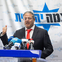 Le ministre de la Sécurité nationale Itamar Ben Gvir dirigeant une réunion de la faction Otzma Yehudit, à la Knesset, à Jérusalem, le 5 février 2024. (Crédit : Yonatan Sindel/Flash90)